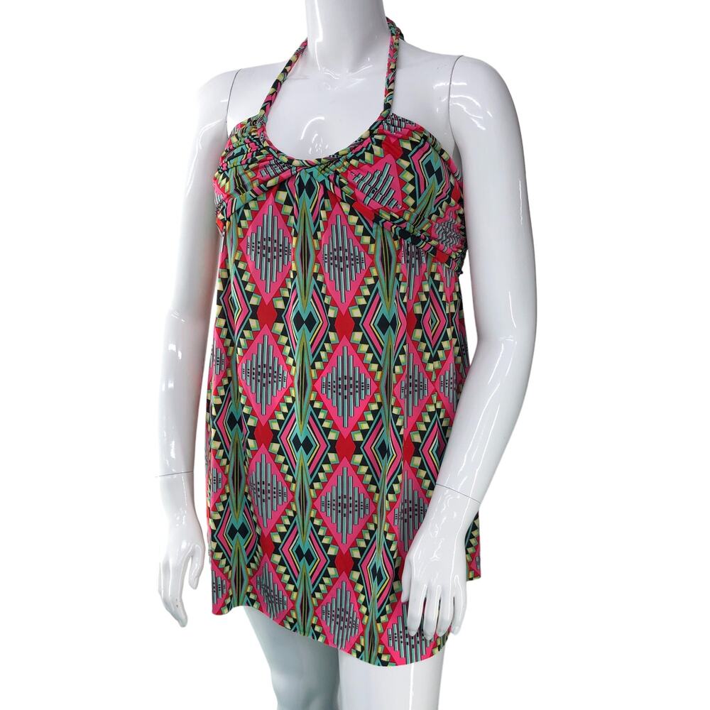 Tbags Los Angeles Womens Size M Mini Halter Dress Aztec Print Poly Stretch
